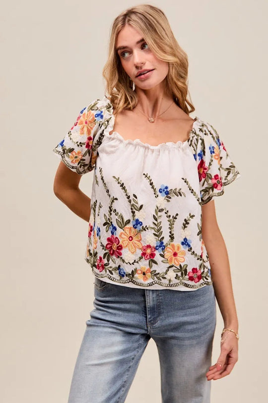 Dames Blouse Met Bloemen Borduursel Off The Shoulder 8