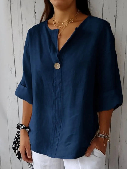 Dames Blouse Notch Kraag Linnenmix Grote Maten 10