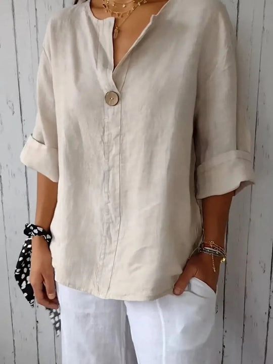 Dames Blouse Notch Kraag Linnenmix Grote Maten 2