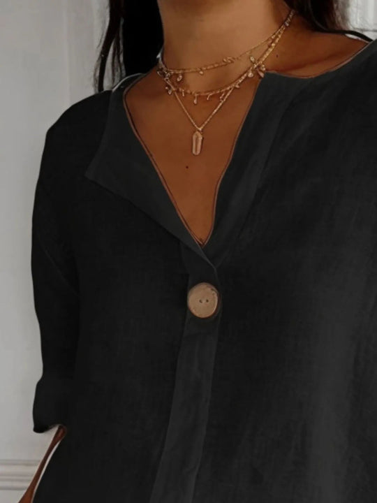 Dames Blouse Notch Kraag Linnenmix Grote Maten 5