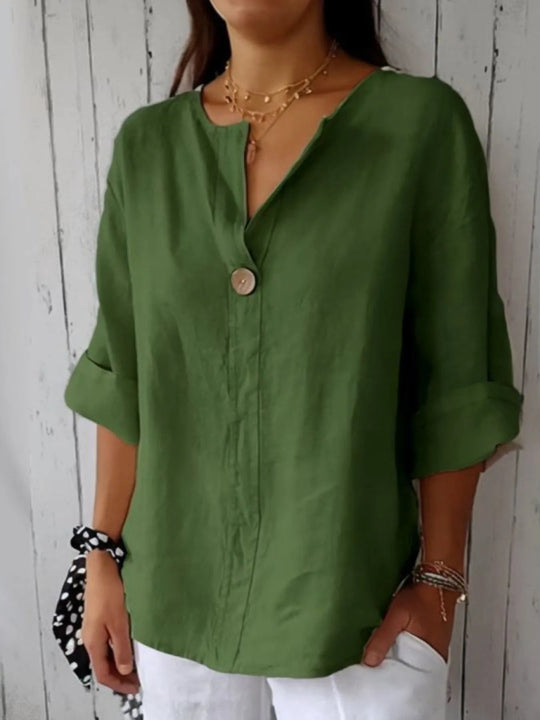 Dames Blouse Notch Kraag Linnenmix Grote Maten 6