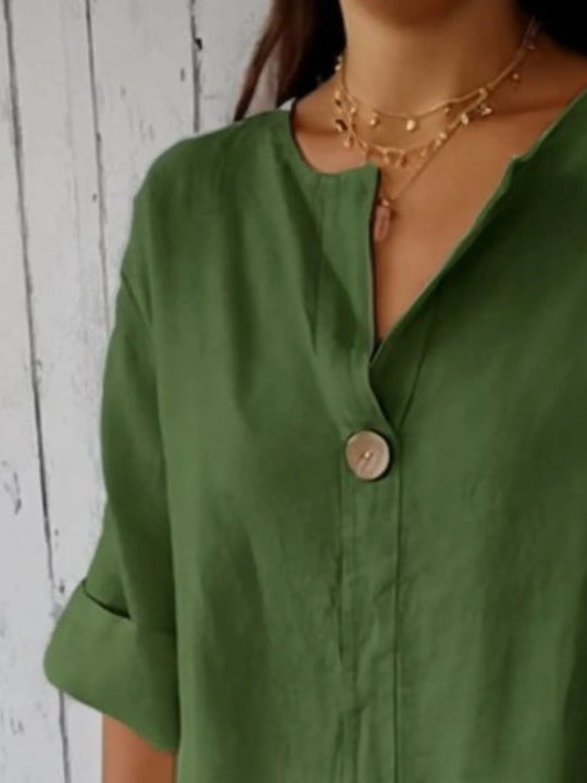 Dames Blouse Notch Kraag Linnenmix Grote Maten 7