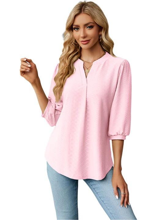 Dames Blouse Notched Hals Driekwart Mouwen Opaque Rayon Polyester 0