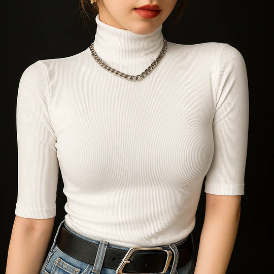 Dames Blouse Ribbel Mock Neck Katoen Casual 2