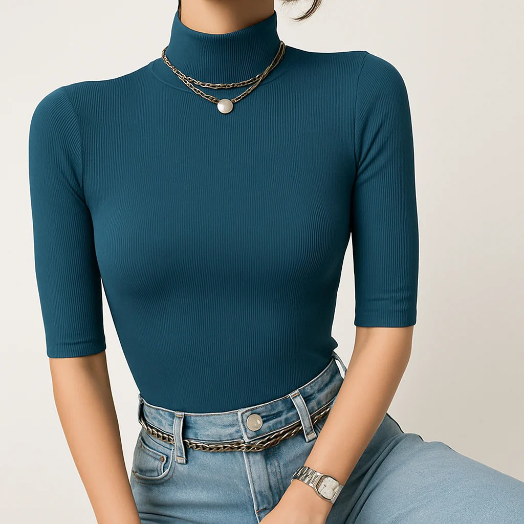 Dames Blouse Ribbel Mock Neck Katoen Casual 7