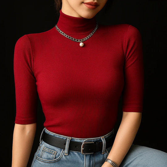 Dames Blouse Ribbel Mock Neck Katoen Casual 8