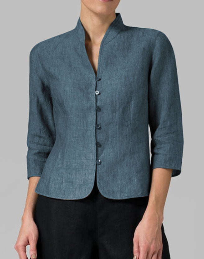 Dames Blouse Stehkragen Modern Chambray 2