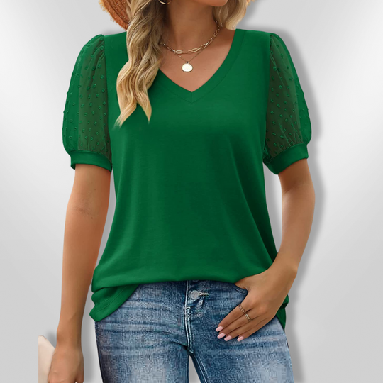 Dames Blouse V-Hals Met Puffmouwen en Borduursel 5