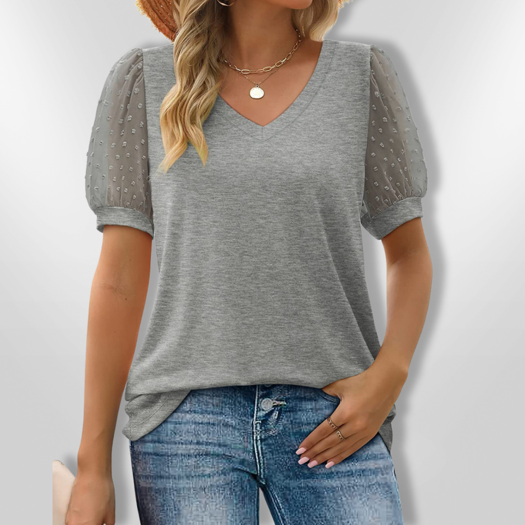 Dames Blouse V-Hals Met Puffmouwen en Borduursel 7
