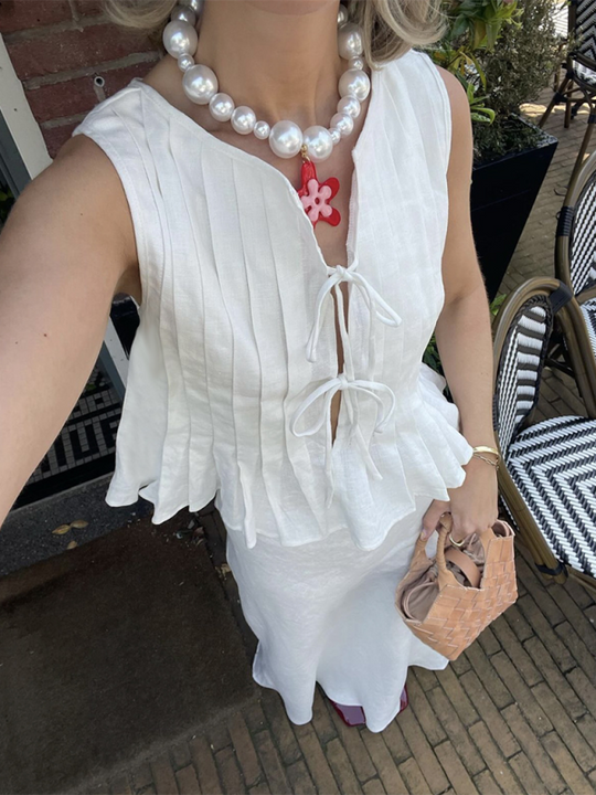 Dames Blouse met Bandjes van Katoen en Linnen 7