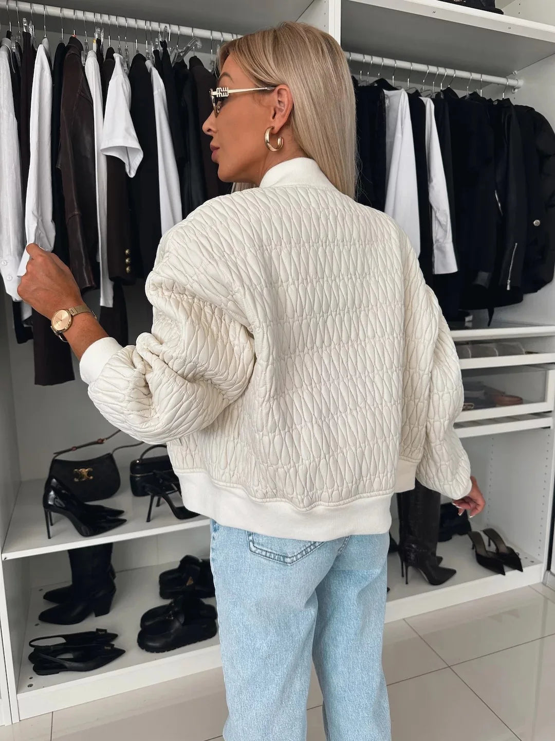 Dames Bomberjack Gewatteerd met Rits en Geribbelde Afwerking 2