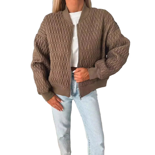 Dames Bomberjack Gewatteerd met Rits en Geribbelde Afwerking 4