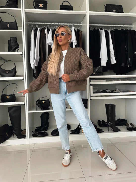 Dames Bomberjack Gewatteerd met Rits en Geribbelde Afwerking 6