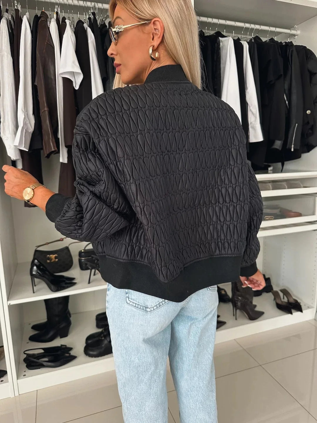 Dames Bomberjack Gewatteerd met Rits en Geribbelde Afwerking 7