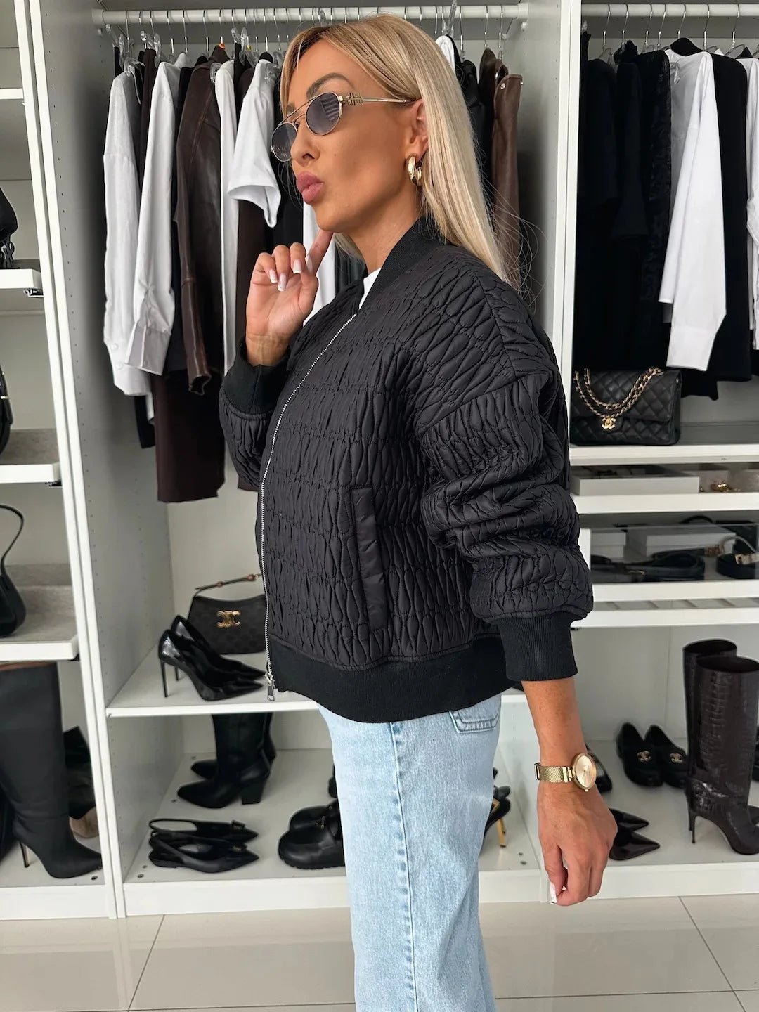 Dames Bomberjack Gewatteerd met Rits en Geribbelde Afwerking 9