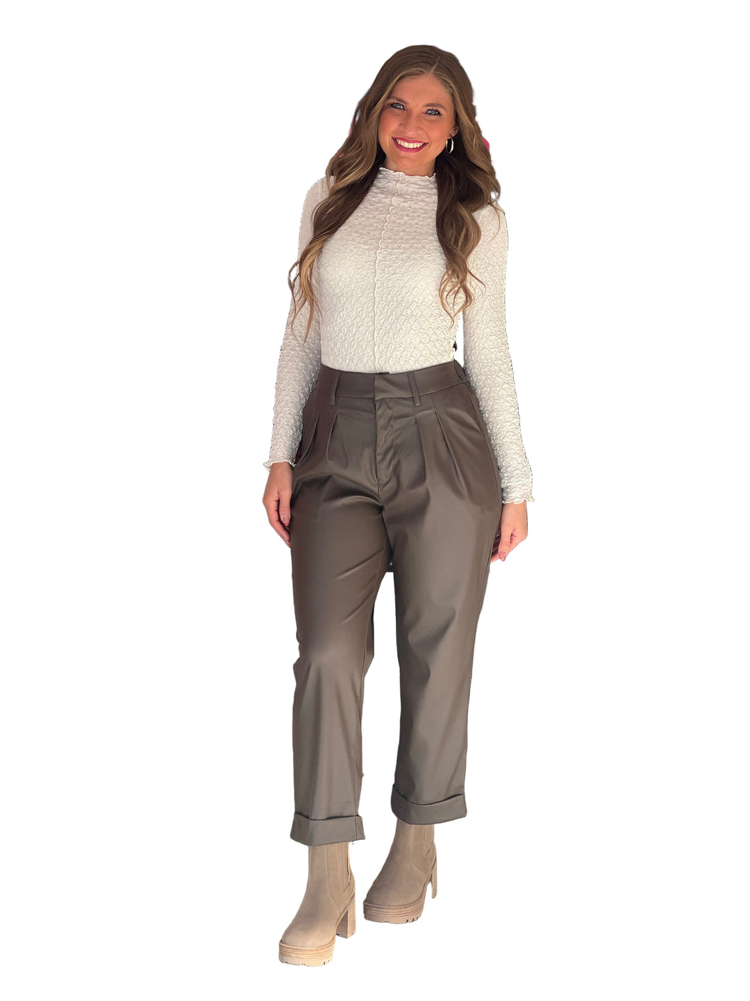 Dames Broek Vegan Leer Geplooid Voorkant 0