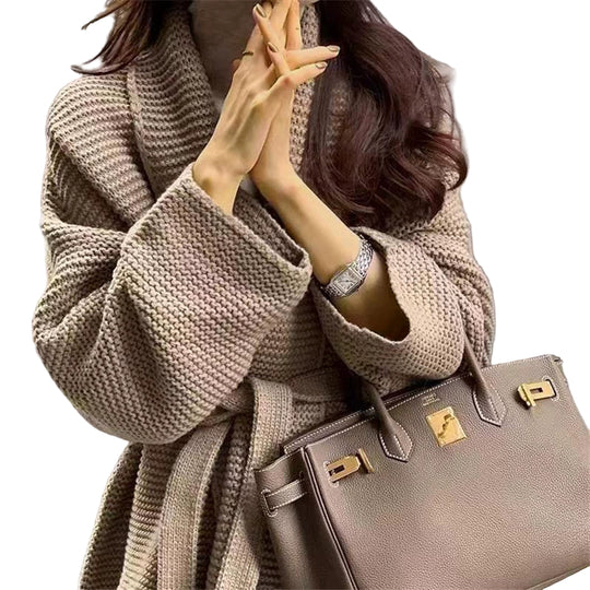 Dames Cardigan Chunky Knit Oversized Met Tailleband 2