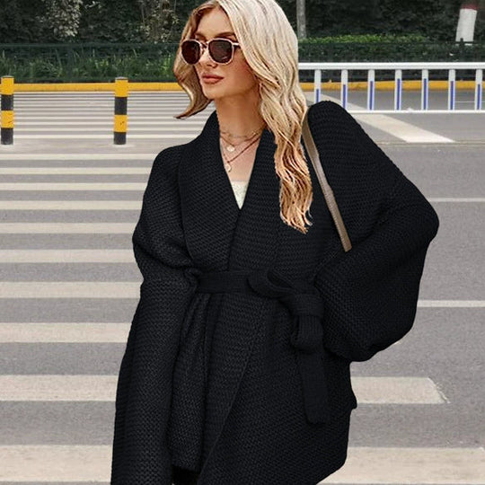 Dames Cardigan Chunky Knit Oversized Met Tailleband 3