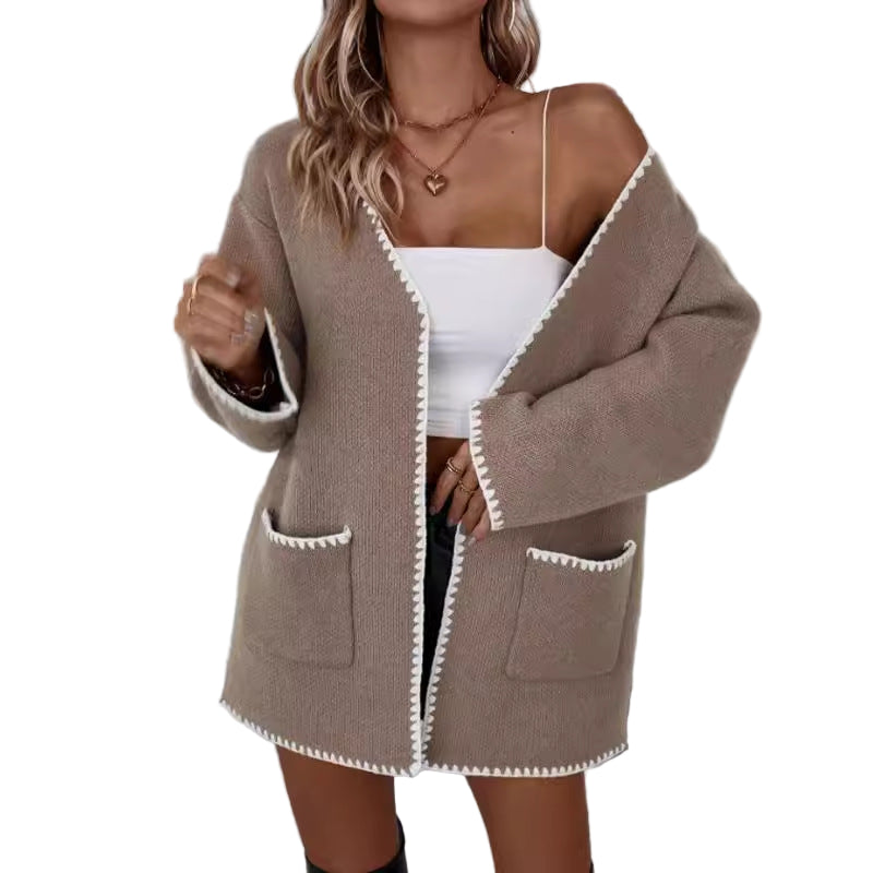Dames Cardigan Gebreid Oversized Met Open Voorkant En Praktische Zakken 0