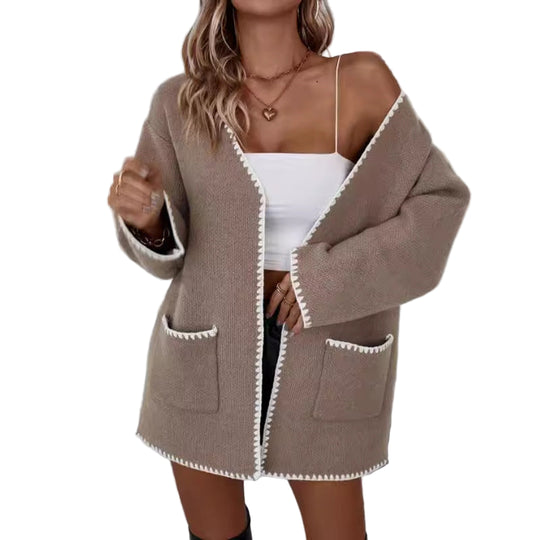 Dames Cardigan Gebreid Oversized Met Open Voorkant En Praktische Zakken 0