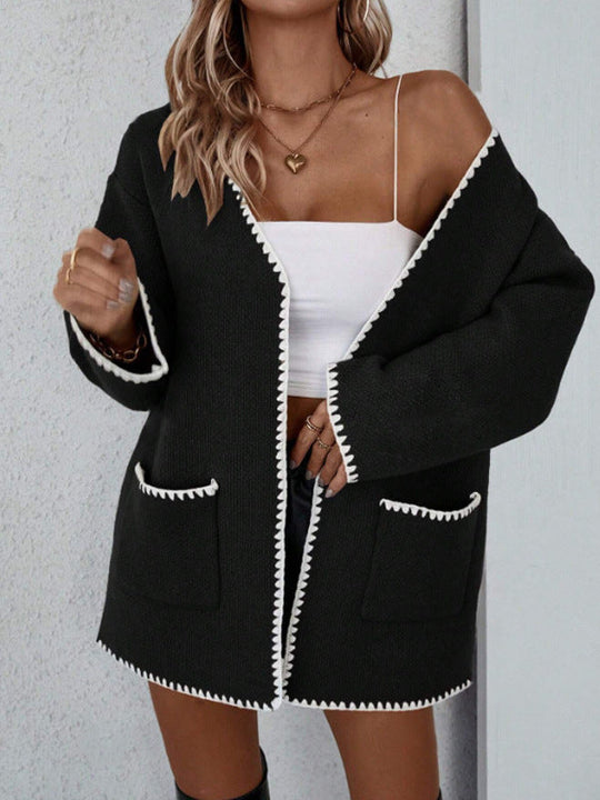 Dames Cardigan Gebreid Oversized Met Open Voorkant En Praktische Zakken 2