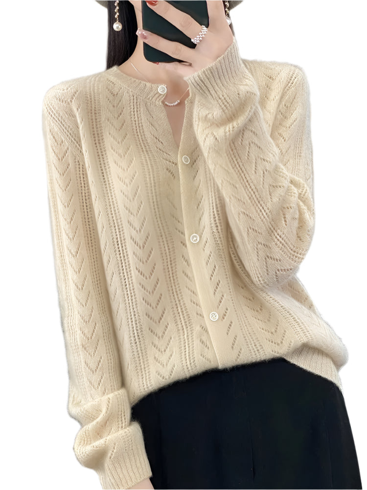 Dames Cardigan Santorini Stijl 100% Rambouillet Wol 0