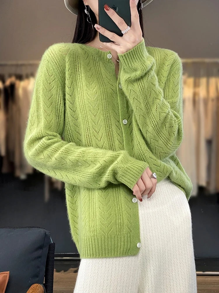 Dames Cardigan Santorini Stijl 100% Rambouillet Wol 1