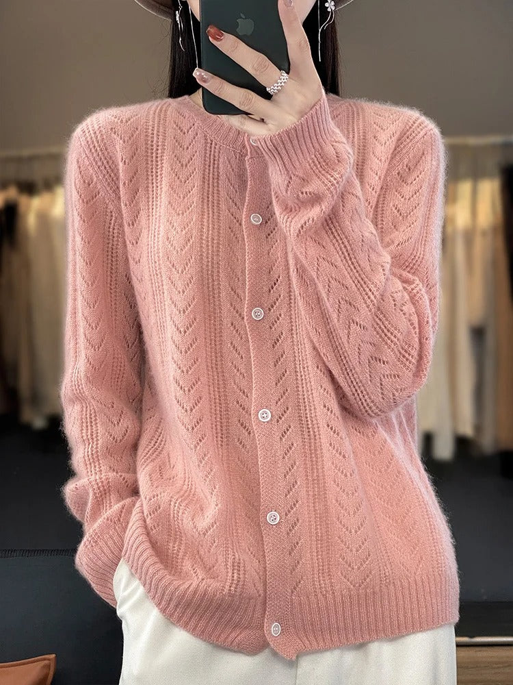 Dames Cardigan Santorini Stijl 100% Rambouillet Wol 2
