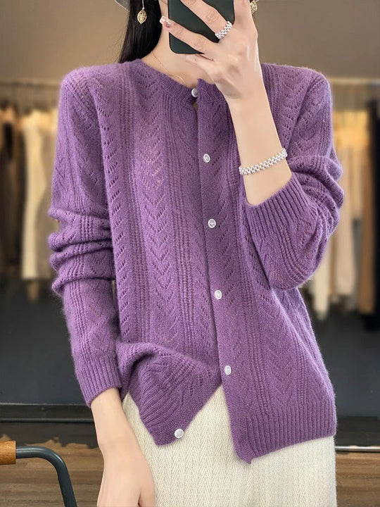 Dames Cardigan Santorini Stijl 100% Rambouillet Wol 3