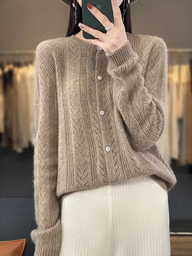 Dames Cardigan Santorini Stijl 100% Rambouillet Wol 4