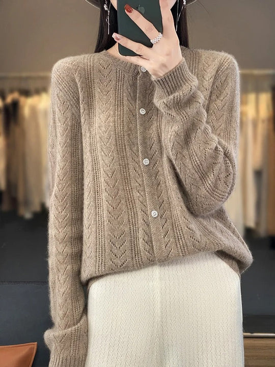 Dames Cardigan Santorini Stijl 100% Rambouillet Wol 4