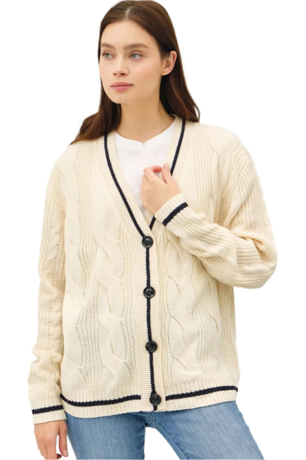 Dames Cardigan V-Hals Kabelbrei 100% Acryl 0