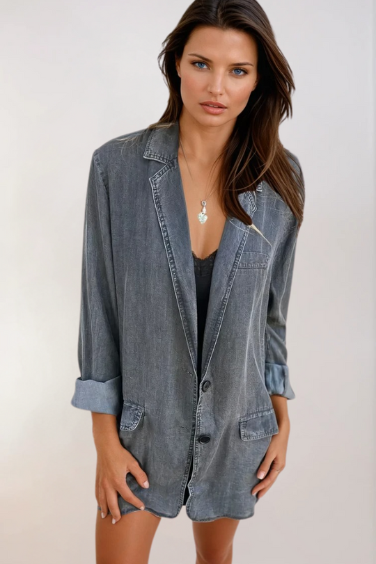 Dames Casual Denim Blazer Met Gestructureerde Pasvorm 2