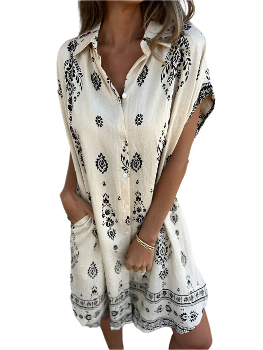 Dames Casual Korte Mouwen Linnen Shirt Met Zak 0