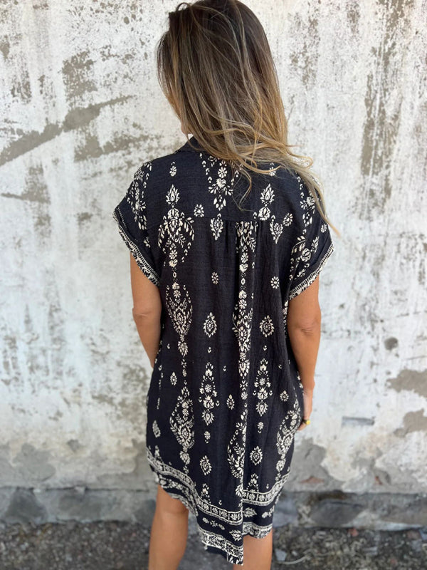 Dames Casual Korte Mouwen Linnen Shirt Met Zak 7