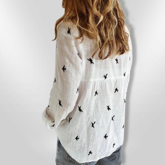Dames Chemise Boutonnée Met Vogelprint Katoen 3