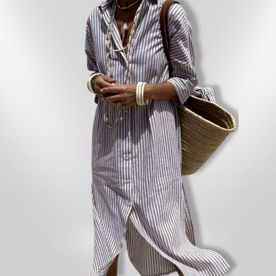 Dames Chemise Jurk Gestreept Katoen Zomerjurk 4