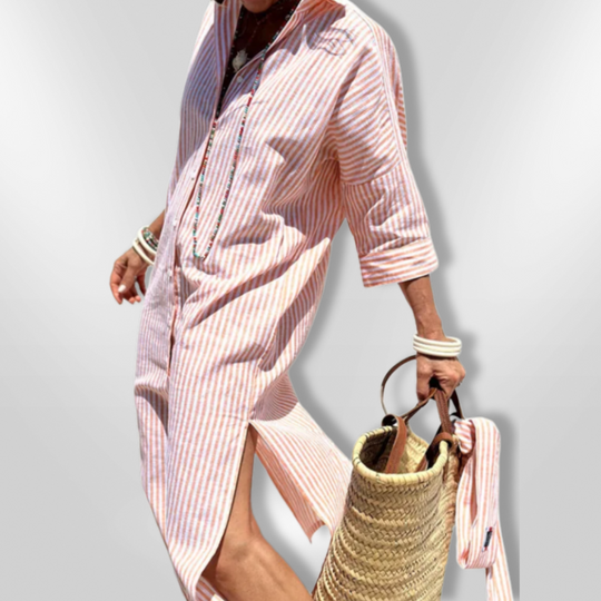 Dames Chemise Jurk Gestreept Katoen Zomerjurk 6