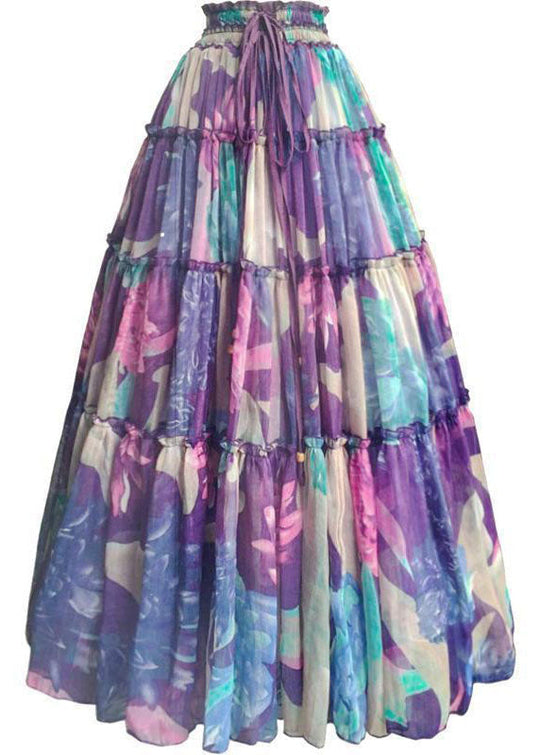 Dames Chiffon Rok met Trekkoord en Patchwork Print 4