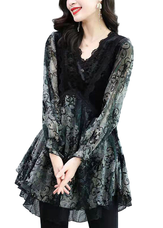 Dames Chiffon Top met Lange Mouwen en V-hals 0