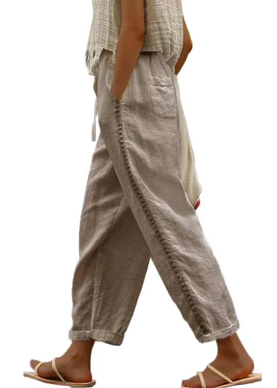 Dames Crop Broek met Elastische Taille en Zakken 1