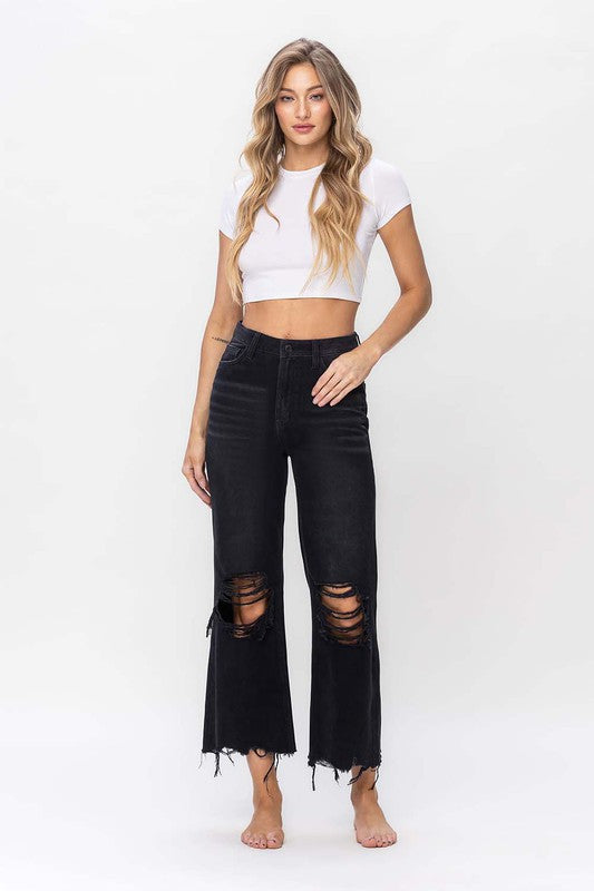 Dames Crop Flare Jeans Vintage 90's Zwart 1