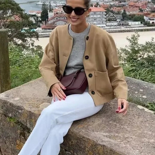 Dames Cropped Blazer Jas met Lange Mouwen en Tailored Fit 2