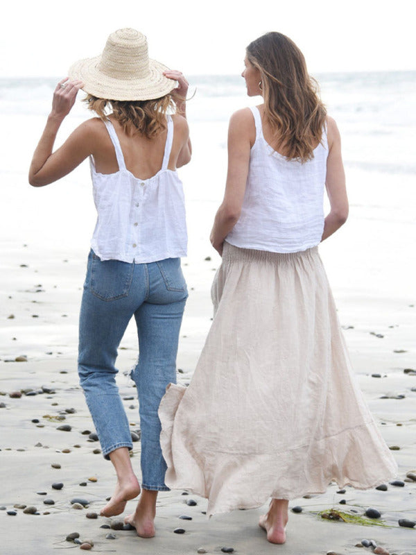 Dames Cropped Top Retro Linnen Halter 3