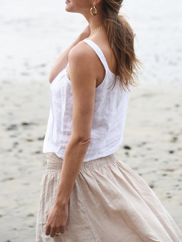 Dames Cropped Top Retro Linnen Halter 4