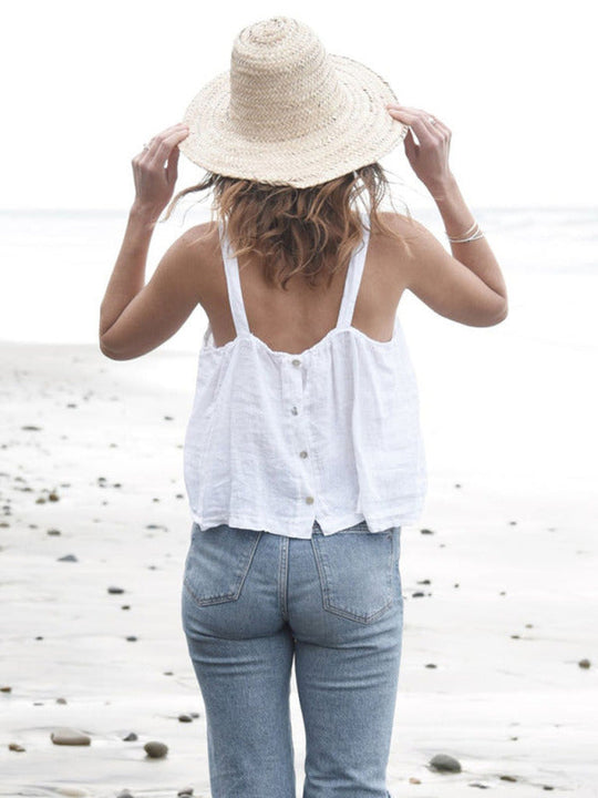 Dames Cropped Top Retro Linnen Halter 6