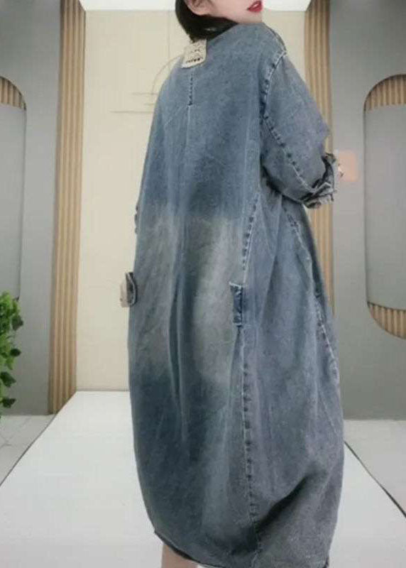 Dames Denim Feestjurk met Lange Mouwen en PeterPan-kraag 2