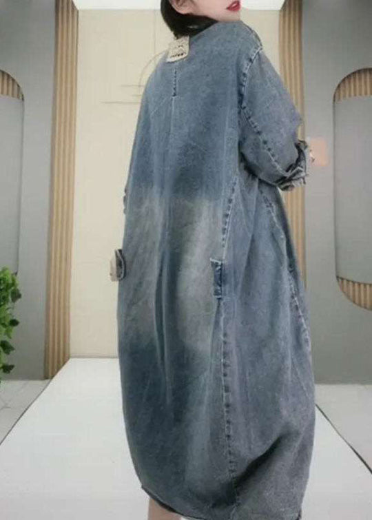 Dames Denim Feestjurk met Lange Mouwen en PeterPan-kraag 2