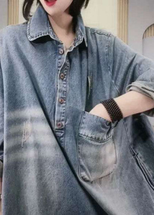 Dames Denim Feestjurk met Lange Mouwen en PeterPan-kraag 3