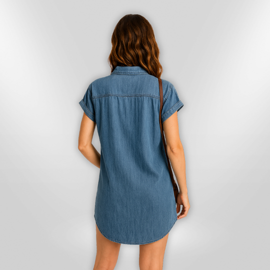 Dames Denim Jurk Casual Met Knopen Zacht Ademend Denim 2